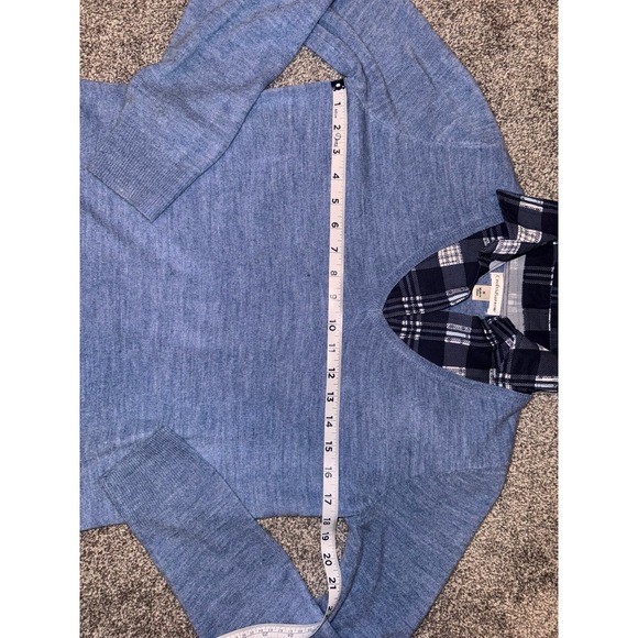 Croft & Barrow Women's Blue‎ V-Neck Sweater w/ Plaid Collared Detail/Under Layer - Picture 4 of 9